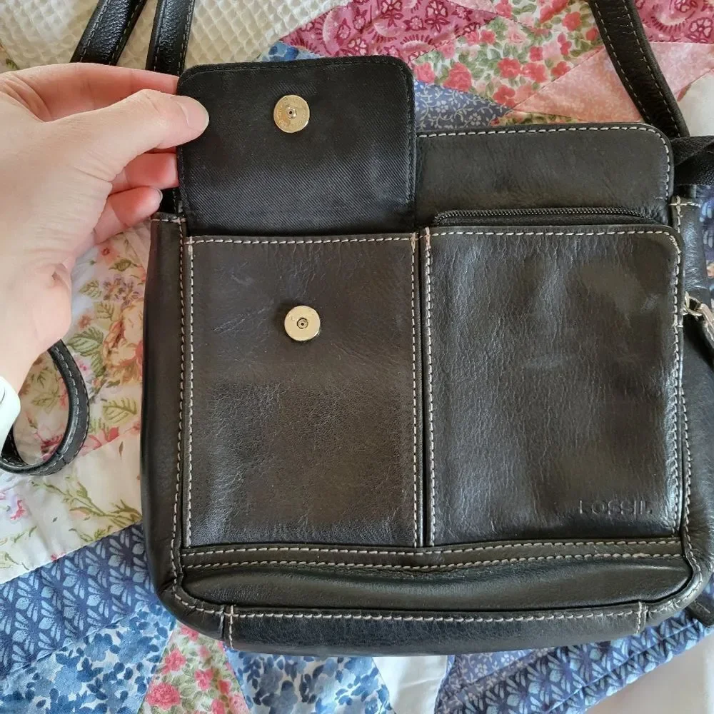 Fossil Black Leather Crossbody Bag